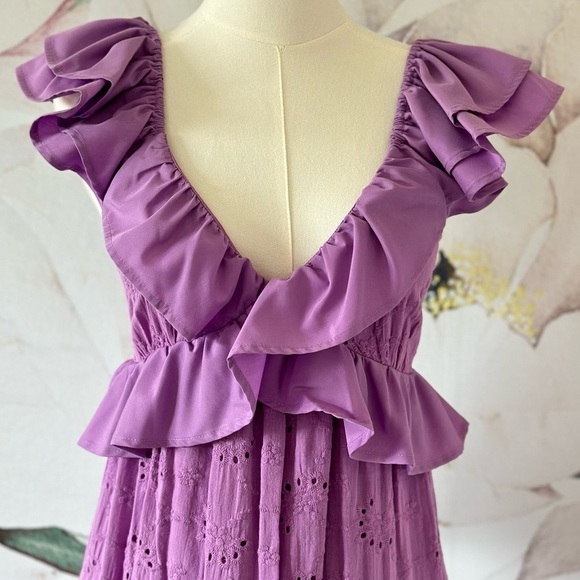 VICI Eyelet Tiered Ruffle Sleeve Women's Purple Maxi Dress Small - Picture 11 of 15